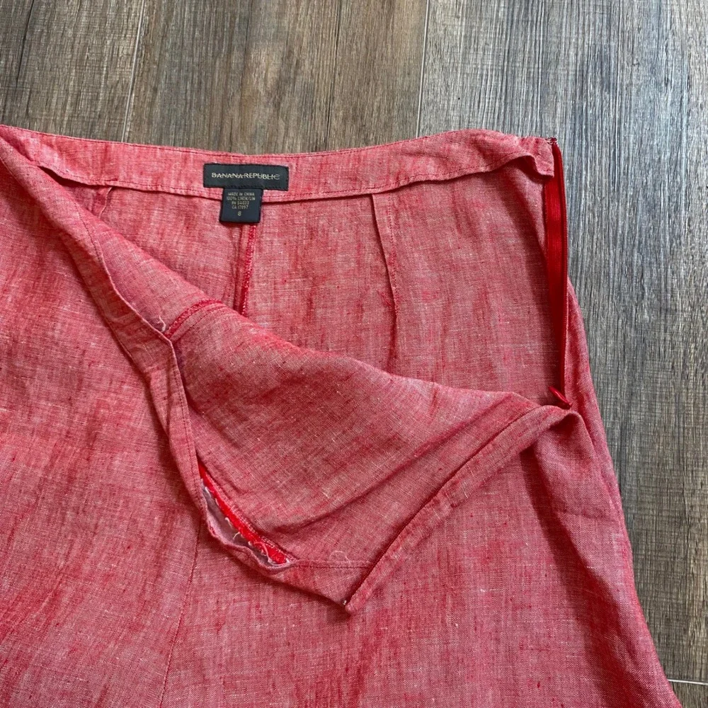 Womens Coral Red 100% Linen A-Line Flare Midi Skirt Size 8, Summer, Spring